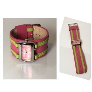 Wilsons Leather Pink & Green Watch Stainless Steel 5 5/8” - 7 1/4”
